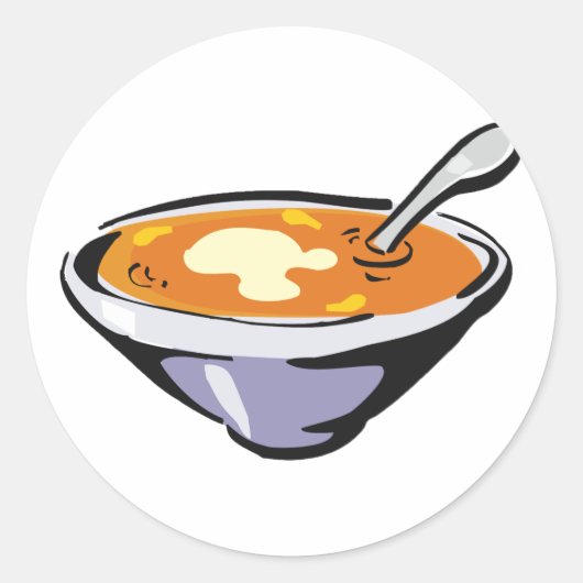 Sticker Rond Bol de soupe de tomates avec cuillère (Devant)