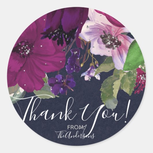 Sticker Rond Bold Berry Fuchsia Floral Bouquet Chic Mariage (Devant)