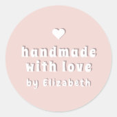 Sticker Rond Bold Handmade with Love Cute Heart Blush Pink (Devant)