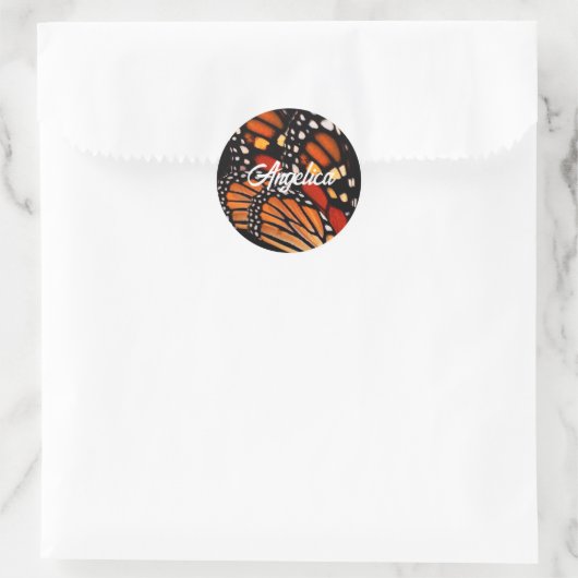 Sticker Rond bold monarch butterfly wing pattern personalize (Sac)