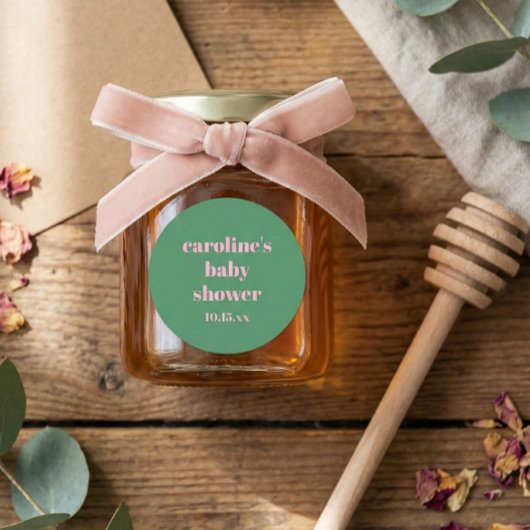 Sticker Rond Bold Pink Green Modern Fun Custom Baby Shower