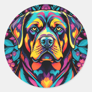 Sticker Rond Bold Rottweiler Dog Vibrant