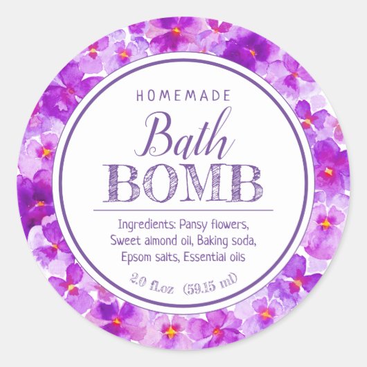 Sticker Rond Bombe de bain botanique art floral viola pensée vi (Devant)