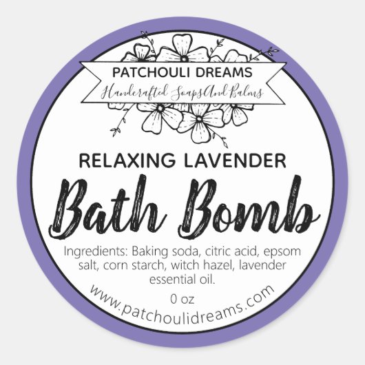 Sticker Rond Bombe De Bain Lavande Violette Parfumée (Devant)