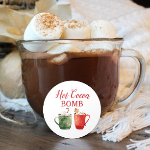 Sticker Rond Bombe de Chocolat Chaud à l'Aquarelle Rouge et Ver