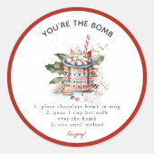 Sticker Rond Bombe de Chocolat Chaud Classique de Noël (Devant)