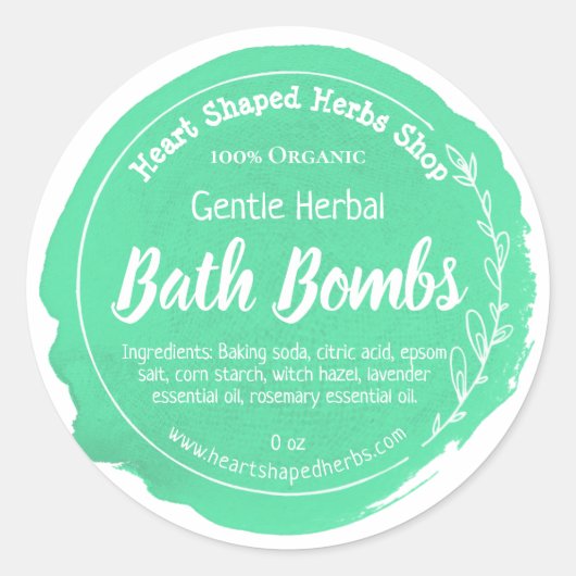 Sticker Rond Bombe de fines herbes de Bath d'aquarelle verte (Devant)