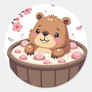 Sticker Rond Bombes de bain Relaxation Capybara Jacuzzi Fleurs