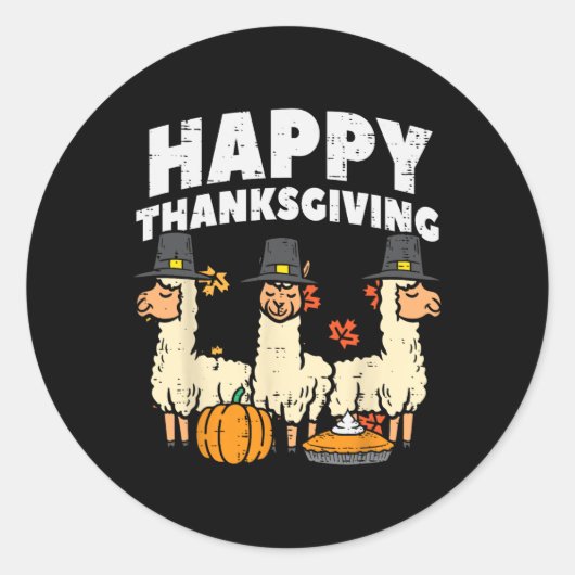 Sticker Rond Bon thanksgiving 3 Llama Automne Automne Alpaca Ho (Devant)