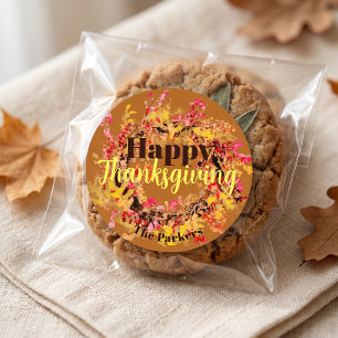 Sticker Rond Bon thanksgiving aquarelle chute laisse la couronn