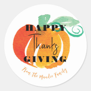 Sticker Rond Bon thanksgiving Aquarelle Citrouille Peint main