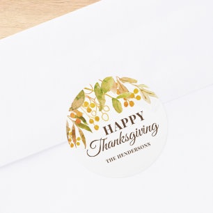 Sticker Rond Bon thanksgiving Aquarelle Feuilles d'automne