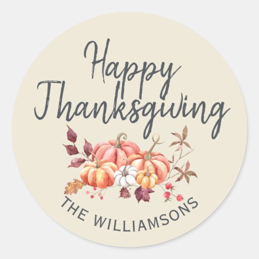 Sticker Rond Bon thanksgiving Automne Citrouille Antique Blanc (Devant)
