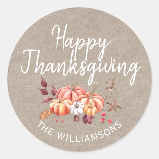 Sticker Rond Bon thanksgiving Automne Citrouille papier Kraft (Devant)