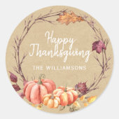 Sticker Rond Bon thanksgiving Automne Citrouille papier Kraft (Devant)