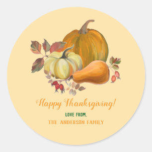 Sticker Rond Bon thanksgiving Automne Harvest Citrouille Foliin