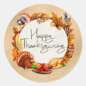 Sticker Rond Bon thanksgiving Autumn Leaf Wreath Animaux (Devant)