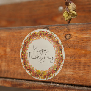 Sticker Rond Bon thanksgiving Autumn Leaf Wreath Fall