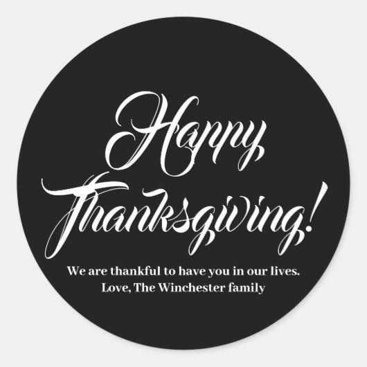 Sticker Rond Bon thanksgiving blanc noir texte du script person (Devant)