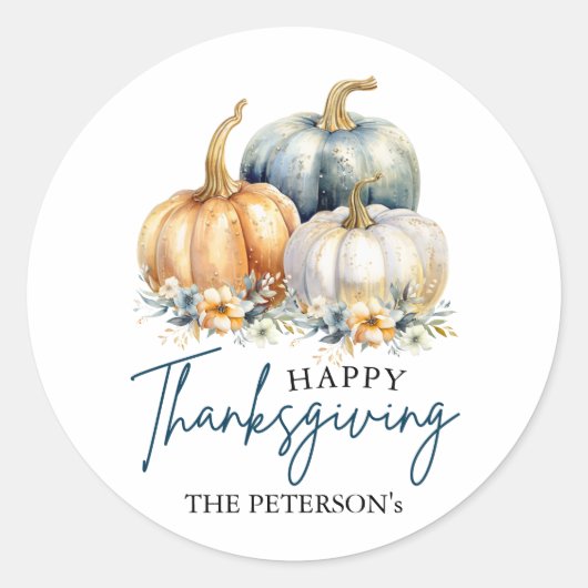 Sticker Rond Bon thanksgiving Blue Orange Gold Citrouilles (Devant)