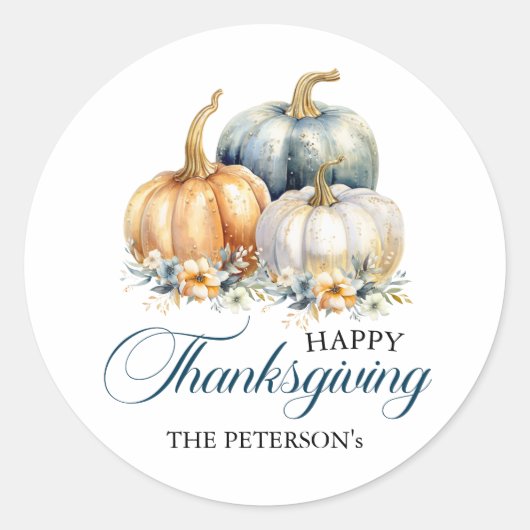 Sticker Rond Bon thanksgiving Blue Orange Gold Citrouilles (Devant)