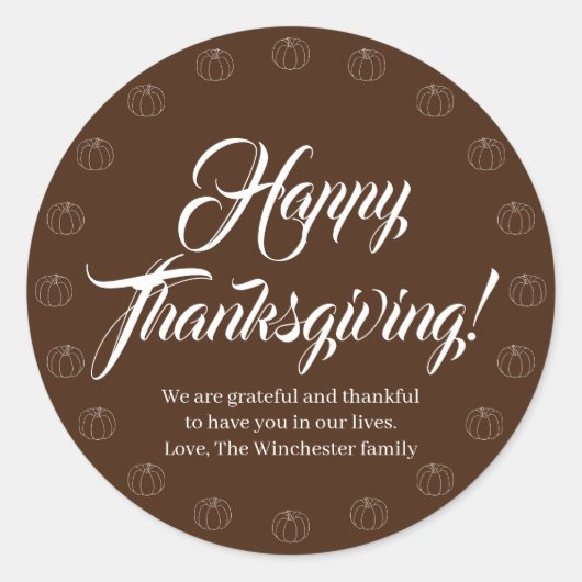 Sticker Rond Bon thanksgiving brun texte de script citrouille m (Devant)