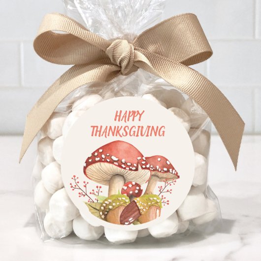 Sticker Rond Bon thanksgiving Champignons rouges Automne automn