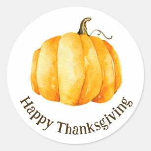 Sticker Rond Bon thanksgiving. Citrouille aquarelle automne