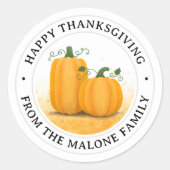 Sticker Rond Bon thanksgiving citrouille moisson d'automne Clas (Devant)