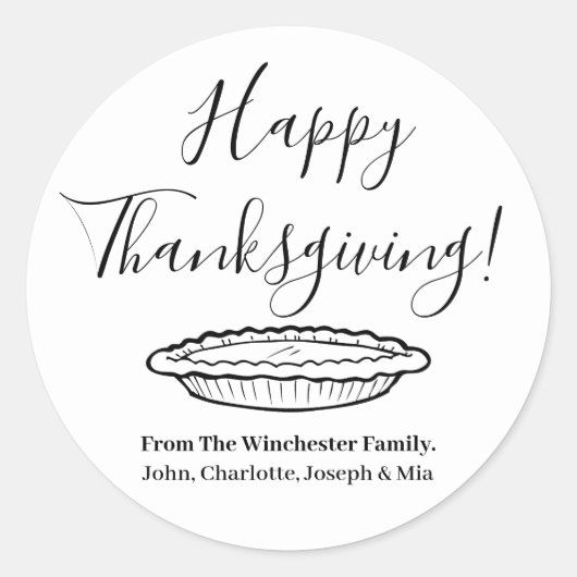 Sticker Rond Bon thanksgiving citrouille pie personnalisé scrip (Devant)