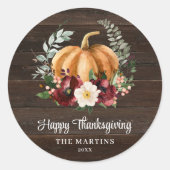 Sticker Rond Bon thanksgiving Citrouille rustique Favoriser (Devant)