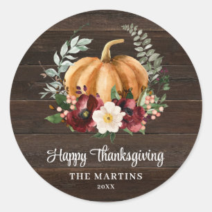 Sticker Rond Bon thanksgiving Citrouille rustique Favoriser