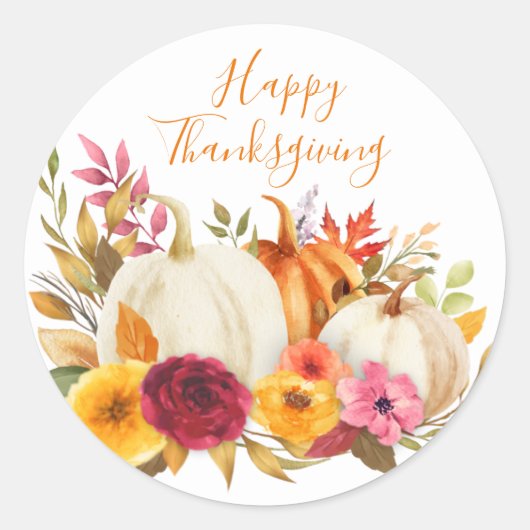 STICKER ROND BON THANKSGIVING COULEUR EAU JARDIN CITROUILLE (Devant)