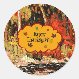 Sticker Rond Bon thanksgiving, couleurs d'automne,