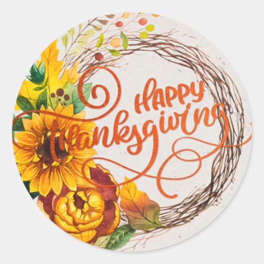Sticker Rond Bon thanksgiving de couronne de tournesol (Devant)
