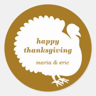 Sticker Rond bon thanksgiving de dinde blanche Brown sur mesure