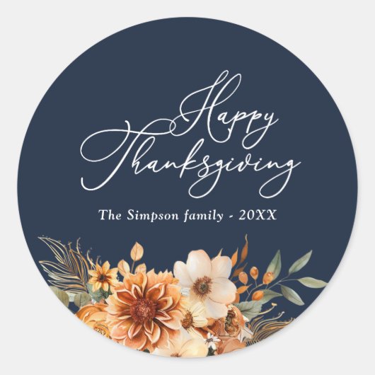 Sticker Rond bon thanksgiving de la marine florale automnale (Devant)