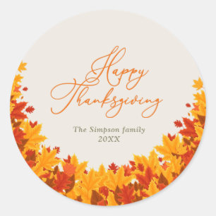 Sticker Rond bon thanksgiving de script élégant feuilles de chu