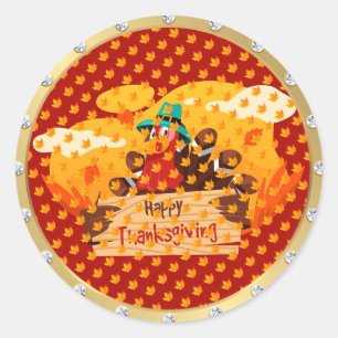 Sticker Rond Bon thanksgiving d'or
