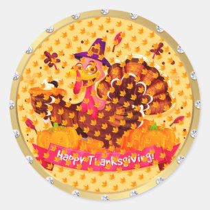Sticker Rond Bon thanksgiving d'or