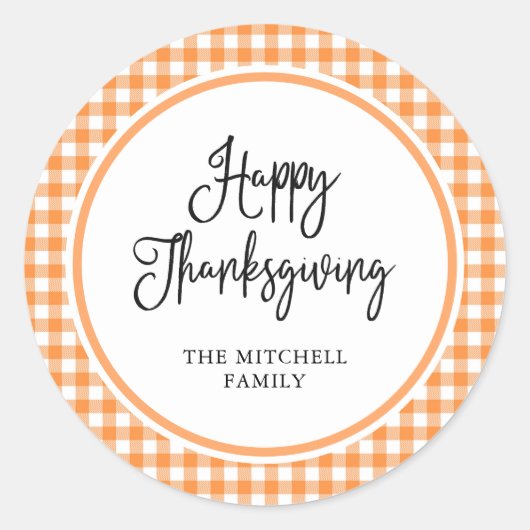 Sticker Rond Bon thanksgiving | En vichy orange (Devant)