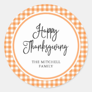 Sticker Rond Bon thanksgiving En vichy orange