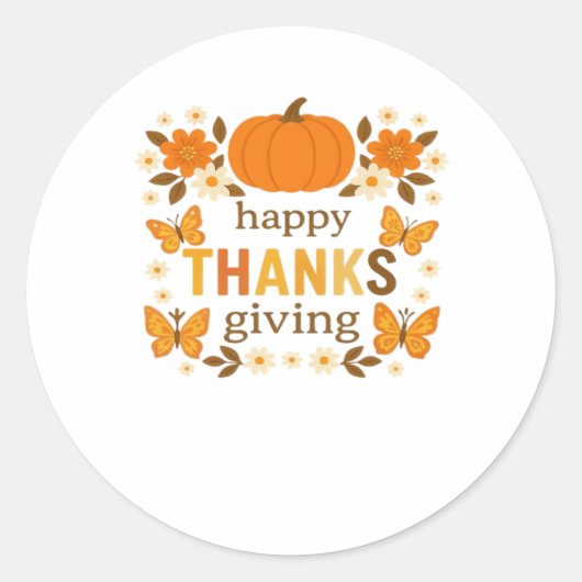 Sticker Rond Bon thanksgiving Floral Citrouille classique T-shi (Devant)
