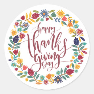 Sticker Rond Bon thanksgiving floral coloré Sceau à coller