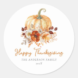Sticker Rond Bon thanksgiving floral simple
