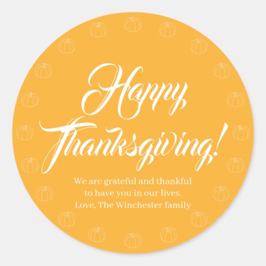 Sticker Rond Bon thanksgiving jaune script texte citrouille mig (Devant)