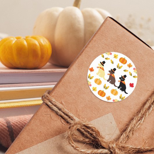 Sticker Rond Bon thanksgiving Labrador Silhouette Citrouilles
