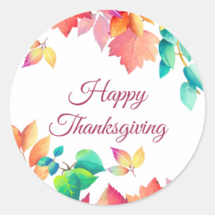 Sticker Rond Bon thanksgiving MESSAGE PERSONNALISÉ Feuilles d'