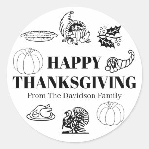 Sticker Rond Bon thanksgiving noir blanc nom personnalisé faveu