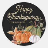 Sticker Rond Bon thanksgiving noir Citrouille blanc orange (Devant)